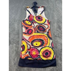 Trina Turk 100% Silk Halter Retro Dress Multi Color Abstract Floral Lined FLAWS